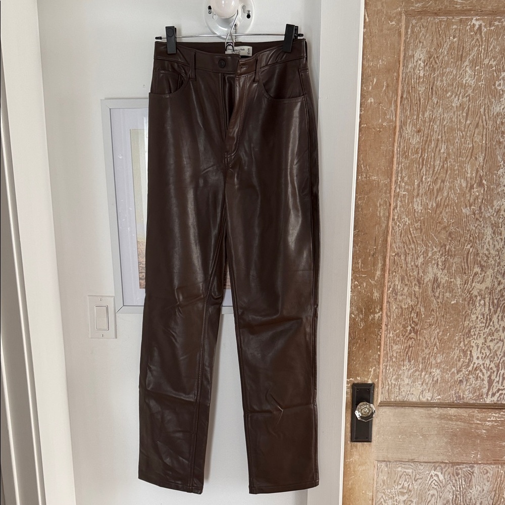 Abercrombie & Fitch Brown Faux Leather Straight Pants